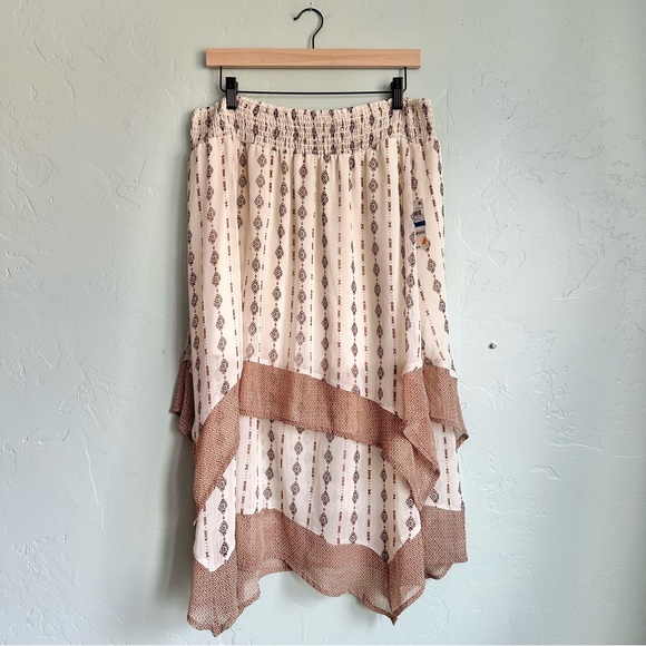 Style & Co. Women Spring Boho Cream Brown‎ Pattern Tiered Midi Maxi Skirt XL NWT - Picture 2 of 8